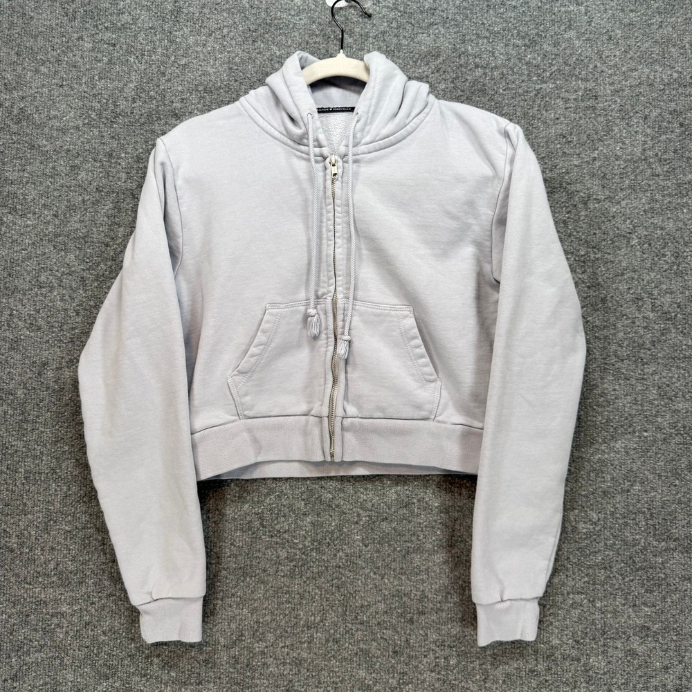 Brandy Melville Hoodie Womens Small Light Blue Cropped‎ Full Zip Sweatshirt